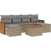 Syfax 7-tlg. Garten-Sofagarnitur mit Kissen Beige Poly Rattan