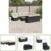 The Living Store 13-tlg. Garten-Sofagarnitur mit Kissen Schwarz Poly Rattan