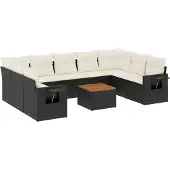 Syfax 10-tlg. Garten-Sofagarnitur mit Kissen Schwarz Poly Rattan