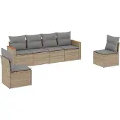 Syfax 6-tlg. Garten-Sofagarnitur mit Kissen Beige Poly Rattan