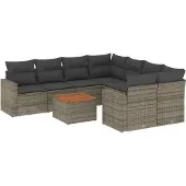 Syfax 9-tlg. Garten-Sofagarnitur mit Kissen Grau Poly Rattan