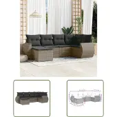 The Living Store 6-tlg. Garten-Sofagarnitur mit Kissen Grau Poly Rattan