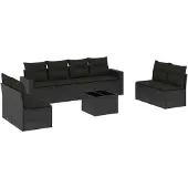 Syfax 9-tlg. Garten-Sofagarnitur mit Kissen Schwarz Poly Rattan