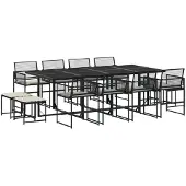 Syfax 13-tlg. Garten-Essgruppe mit Kissen Schwarz Poly Rattan