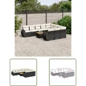 The Living Store 11-tlg. Garten-Sofagarnitur mit Kissen Schwarz Poly Rattan