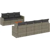 Syfax 8-tlg. Garten-Sofagarnitur mit Kissen Grau Poly Rattan