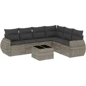 Syfax 7-tlg. Garten-Sofagarnitur mit Kissen Grau Poly Rattan