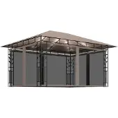 Syfax Pavillon mit Moskitonetz & LED-Lichterkette 4x3x2,73 m Taupe