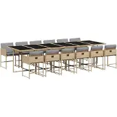 Syfax 13-tlg. Garten-Essgruppe mit Kissen Beigemischung Poly Rattan