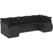 Syfax 7-tlg. Garten-Sofagarnitur mit Kissen Schwarz Poly Rattan