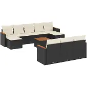 Syfax 11-tlg. Garten-Sofagarnitur mit Kissen Schwarz Poly Rattan