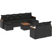 Syfax 10-tlg. Garten-Sofagarnitur mit Kissen Schwarz Poly Rattan