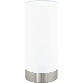 Eglo Tischlampe Damasco 1, Deko Tischleuchte, kleine Nachttischlampe aus Metall und Glas in Silber und Weiß, E27 Fassung