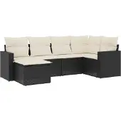 Syfax 6-tlg. Garten-Sofagarnitur mit Kissen Schwarz Poly Rattan