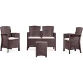 Dmora Garten-Set LIDO 2 braun 4-Sitzer in Rattanimitation UV-beständig ganzjährig nutzbar