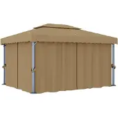 The Living Store Pavillon mit Vorhang 4x3 m Taupe Aluminium