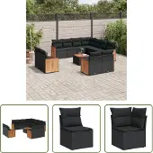 The Living Store 12-tlg. Garten-Sofagarnitur mit Kissen Schwarz Poly Rattan