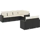 Syfax 7-tlg. Garten-Sofagarnitur mit Kissen Schwarz Poly Rattan