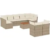 Syfax 10-tlg. Garten-Sofagarnitur mit Kissen Beige Poly Rattan