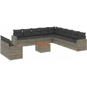 Syfax 12-tlg. Garten-Sofagarnitur mit Kissen Grau Poly Rattan