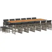 Syfax 17-tlg. Garten-Essgruppe mit Kissen Grau Poly Rattan