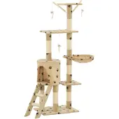 Syfax Katzenkratzbaum mit Sisal 138 cm Beige Pfoten-Aufdruck