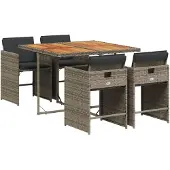 Syfax 5-tlg. Garten-Essgruppe mit Kissen Grau Poly Rattan