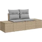 Syfax Gartensofa mit Kissen Beige 184 x 62 x 69 cm Poly-Rattan
