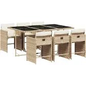 Syfax 7-tlg. Garten-Essgruppe mit Kissen Beige Poly Rattan