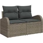 Syfax Gartensofa mit Kissen Grau 124 x 62 x 69cm Poly-Rattan
