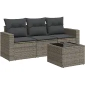 Sonstiges 4-tlg. Garten-Sofagarnitur mit Kissen Grau Poly Rattan