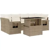 Syfax 7-tlg. Garten-Sofagarnitur mit Kissen Beige Poly Rattan