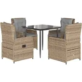 Syfax 5-tlg. Garten-Essgruppe mit Kissen Beige Poly Rattan
