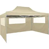 Syfax Profi-Partyzelt Faltbar mit 3 Seitenwänden 3×4m Stahl Creme