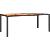 Syfax Gartentisch mit Holzplatte Schwarz Poly Rattan & Akazienholz