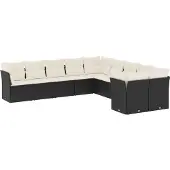 Syfax 10-tlg. Garten-Sofagarnitur mit Kissen Schwarz Poly Rattan