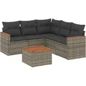 Syfax 6-tlg. Garten-Sofagarnitur mit Kissen Grau Poly Rattan