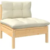 Syfax Garten-Mittelsofa mit Kissen in Creme Massivholz Kiefer