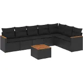 Syfax 8-tlg. Garten-Sofagarnitur mit Kissen Schwarz Poly Rattan