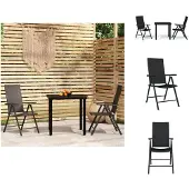 vidaXL 3-tlg. Garten-Essgruppe Schwarz - Gartenmöbel-Sets