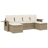 Syfax 6-tlg. Garten-Sofagarnitur mit Kissen Beige Poly Rattan