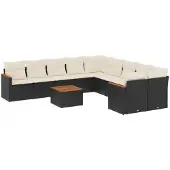 Syfax 11-tlg. Garten-Sofagarnitur mit Kissen Schwarz Poly Rattan