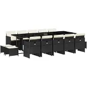 Syfax 15-tlg. Garten-Essgruppe mit Kissen Schwarz Poly Rattan