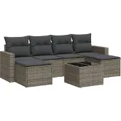 Syfax 7-tlg. Garten-Sofagarnitur mit Kissen Grau Poly Rattan
