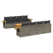 Syfax 9-tlg. Garten-Sofagarnitur mit Kissen Grau Poly Rattan