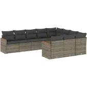 Syfax 10-tlg. Garten-Sofagarnitur mit Kissen Grau Poly Rattan