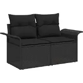 Syfax Gartensofa mit Kissen Schwarz 141 x 62 x 69cm Poly-Rattan