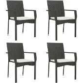 Syfax Gartenstühle mit Kissen 4 Stk. Poly Rattan Schwarz