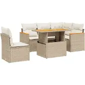Syfax 6-tlg. Garten-Sofagarnitur mit Kissen Beige Poly Rattan