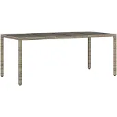 Syfax Gartentisch mit Glasplatte Grau 190x90x75 cm Poly Rattan